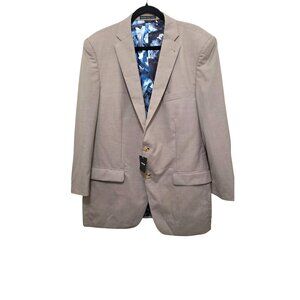 NWT Indochino Men's Beige Wool & Linen Blazer Blue Patterned Lining - Size 40R